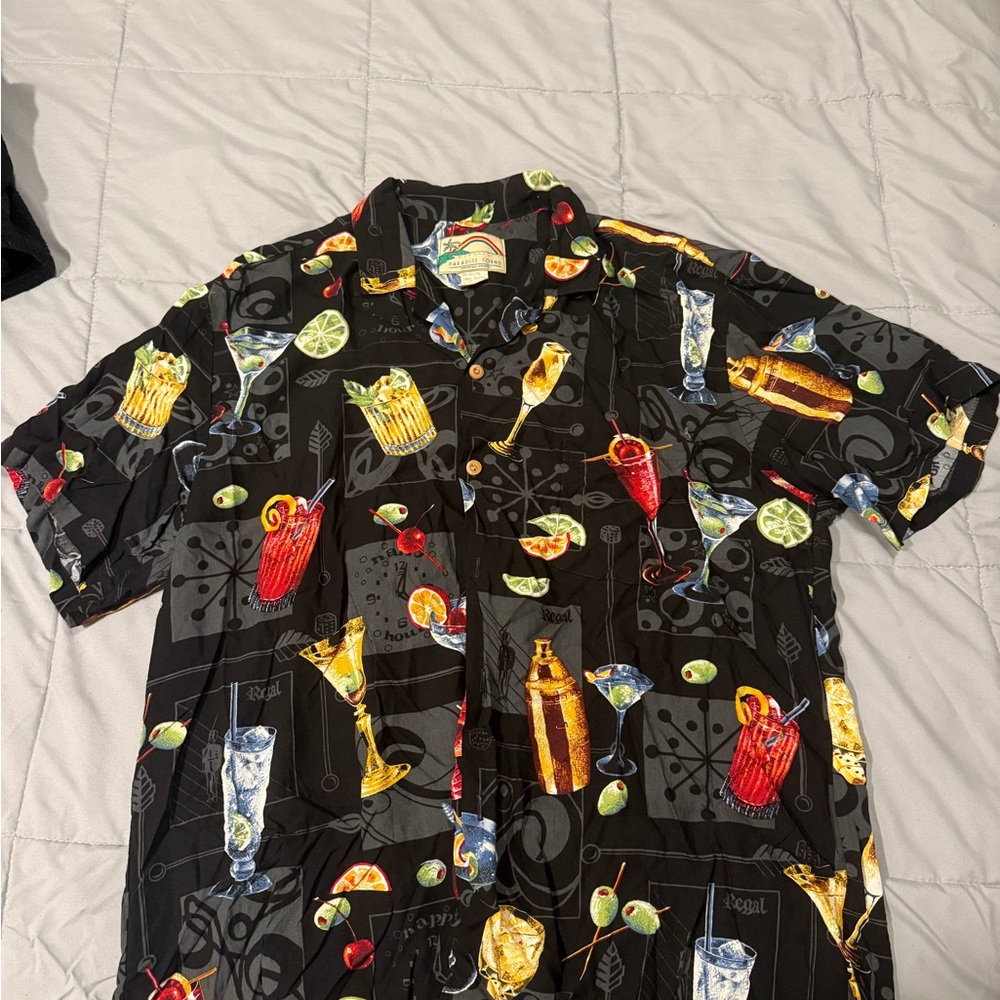 Playful Black Casual Button Down Shirt with Food Print